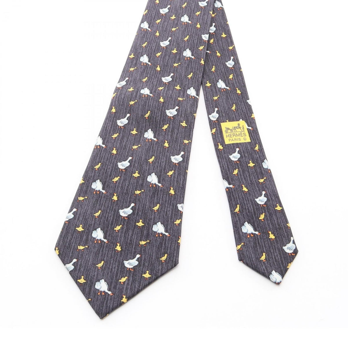 HERMES Duck pattern tieWhite White Black/White/Yellow silk silk 2101220019396