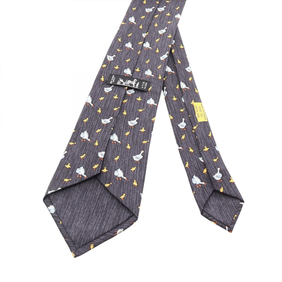 HERMES Duck pattern tieWhite White Black/White/Yellow silk silk 2101220019396
