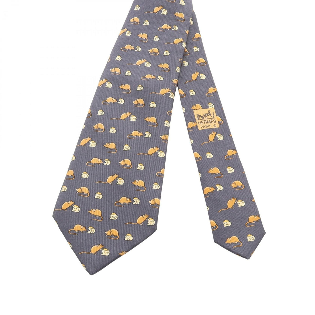 HERMES Mouse pattern tie Gray/Brown silk silk 2101220019389