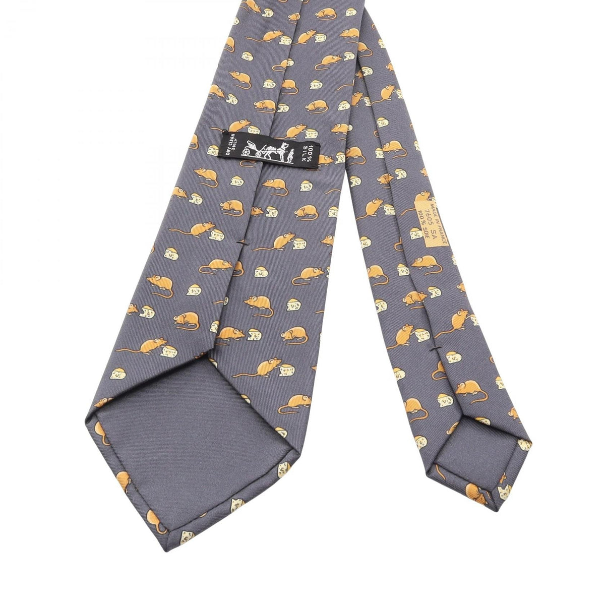 HERMES Mouse pattern tie Gray/Brown silk silk 2101220019389