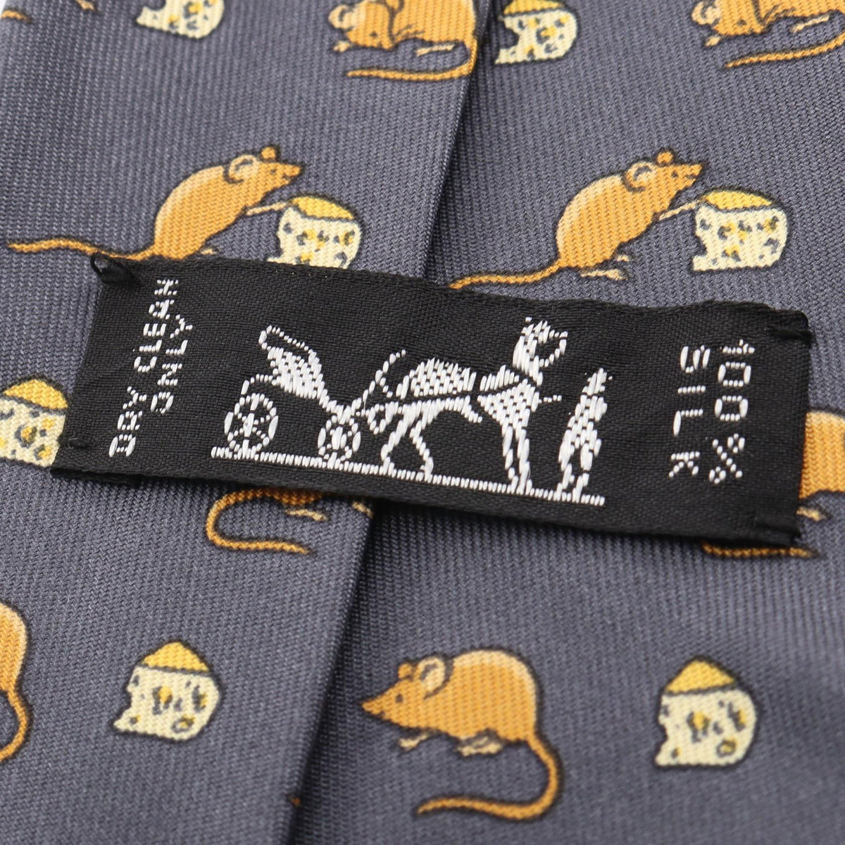 HERMES Mouse pattern tie Gray/Brown silk silk 2101220019389