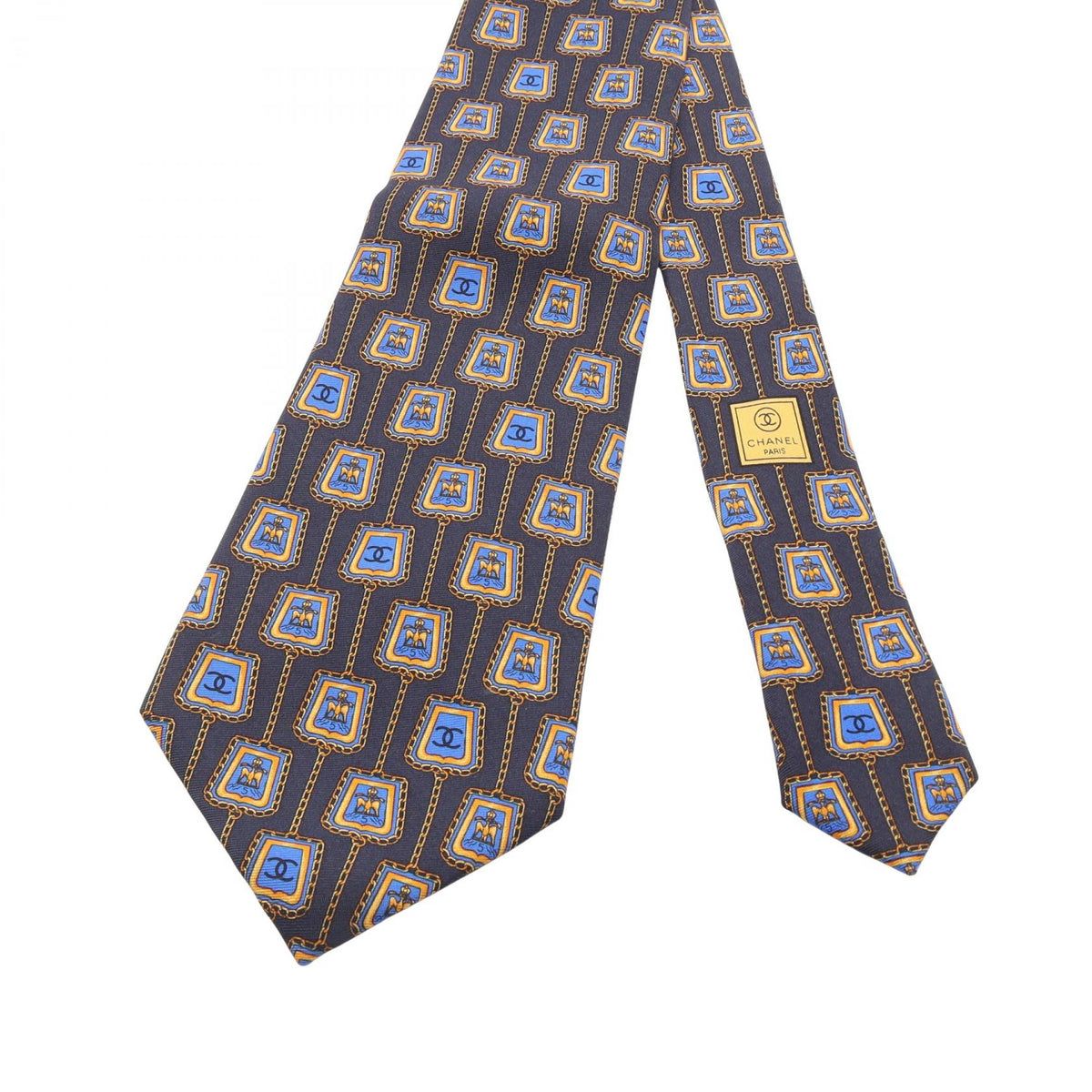 CHANEL Navy/Blue/Yellow COCO Mark Chain Pattern silk 2101220019402