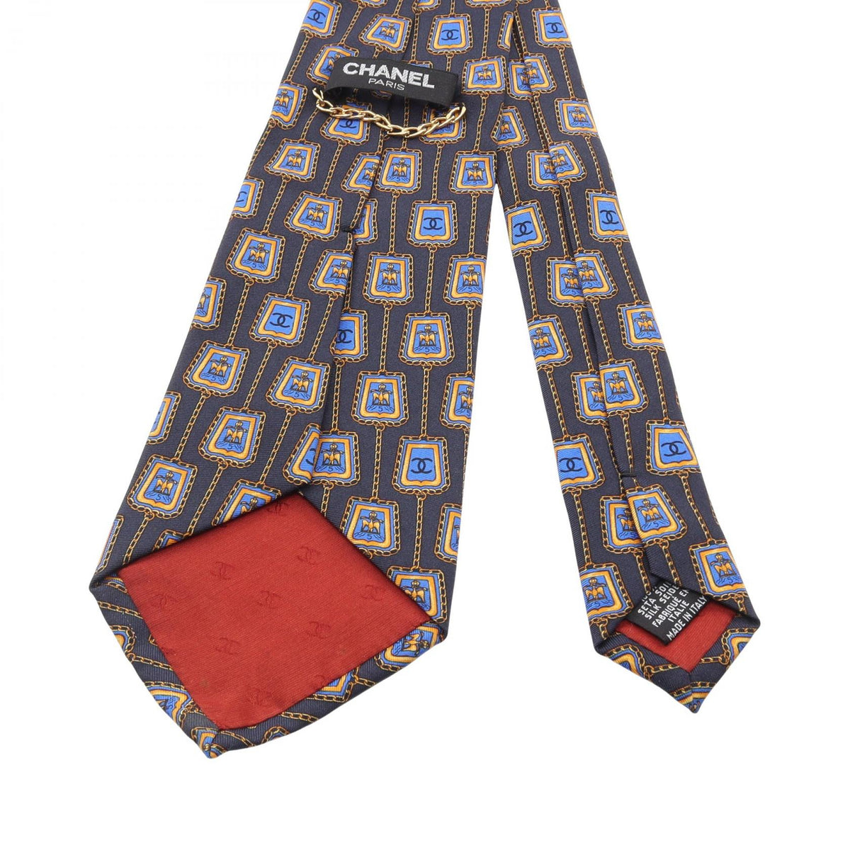 CHANEL Navy/Blue/Yellow COCO Mark Chain Pattern silk 2101220019402