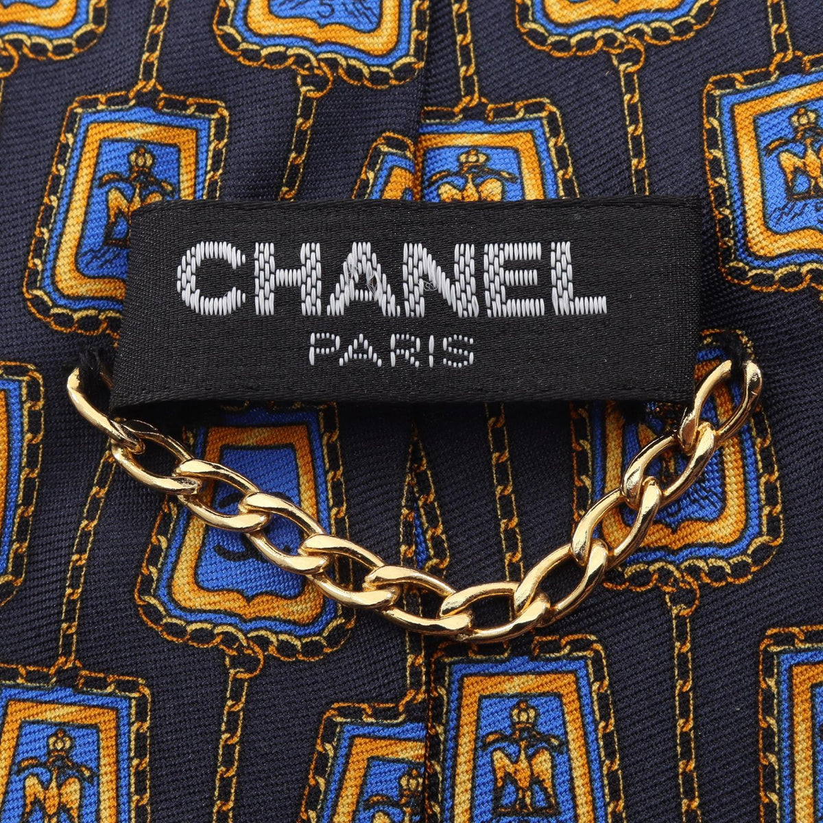 CHANEL Navy/Blue/Yellow COCO Mark Chain Pattern silk 2101220019402