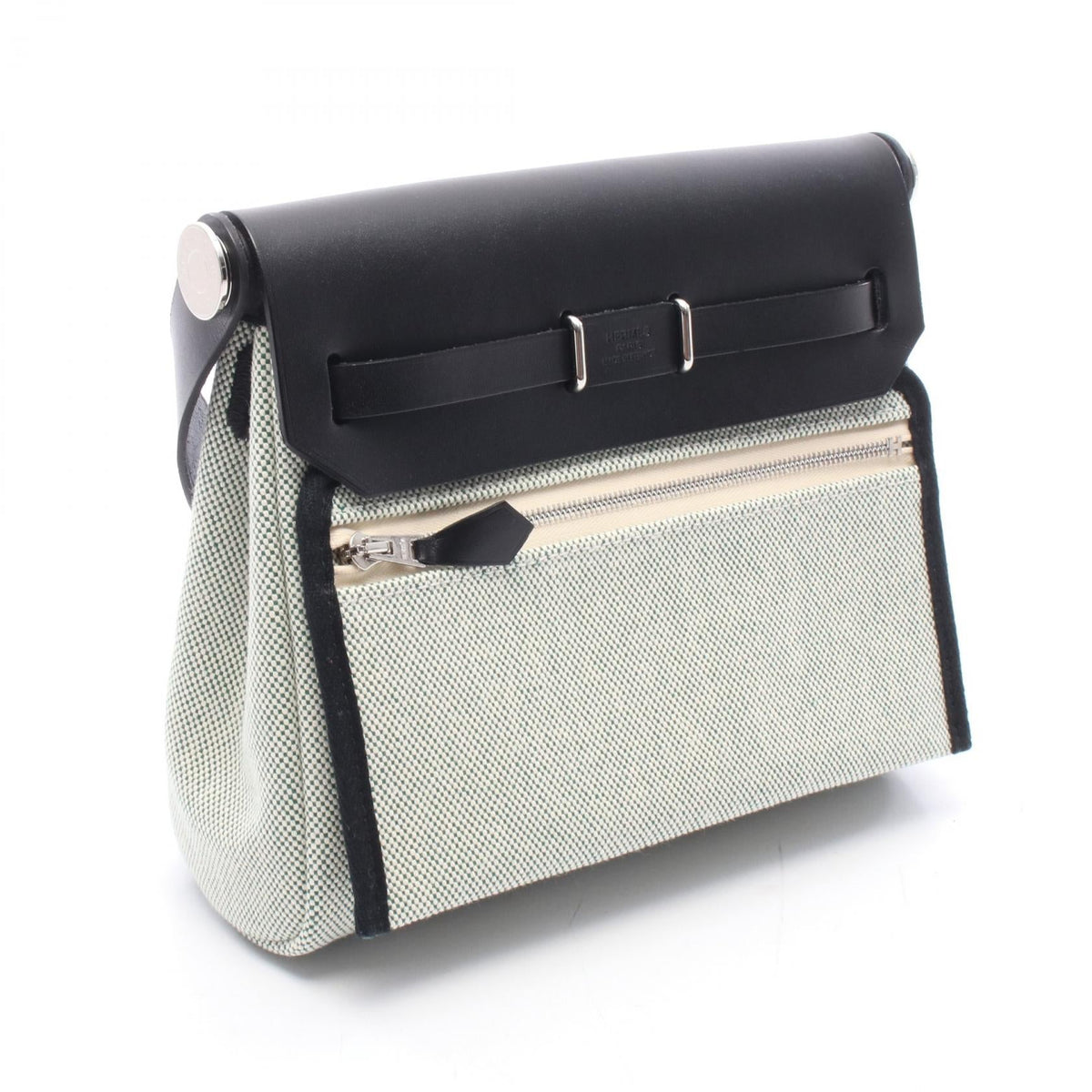 HERMES Airbag Zip Mini Shoulder Bag Green/White/Black Toile H Other Toile H / Vache leather Hunter 2104102529600