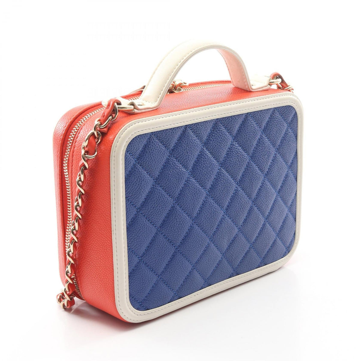 CHANEL Blue/White/Red CC Figley Vanity Bag Grained Calfskin leather 2101220074029