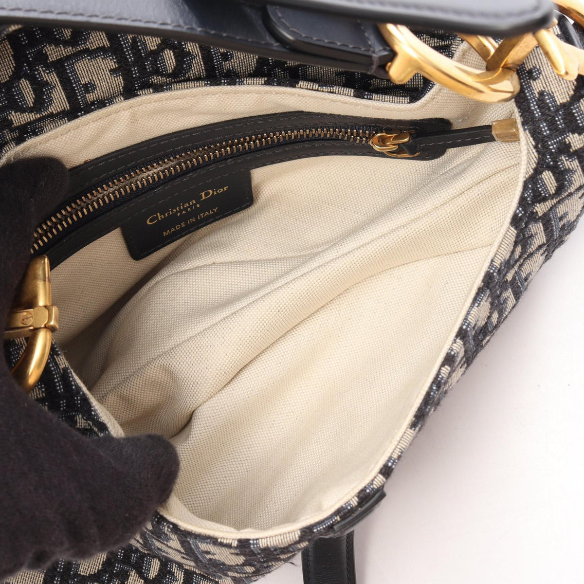 Dior SADDLE Oblique Handbag Navy/Beige/Black canvas�leather M0446CTZQ 2106800638189
