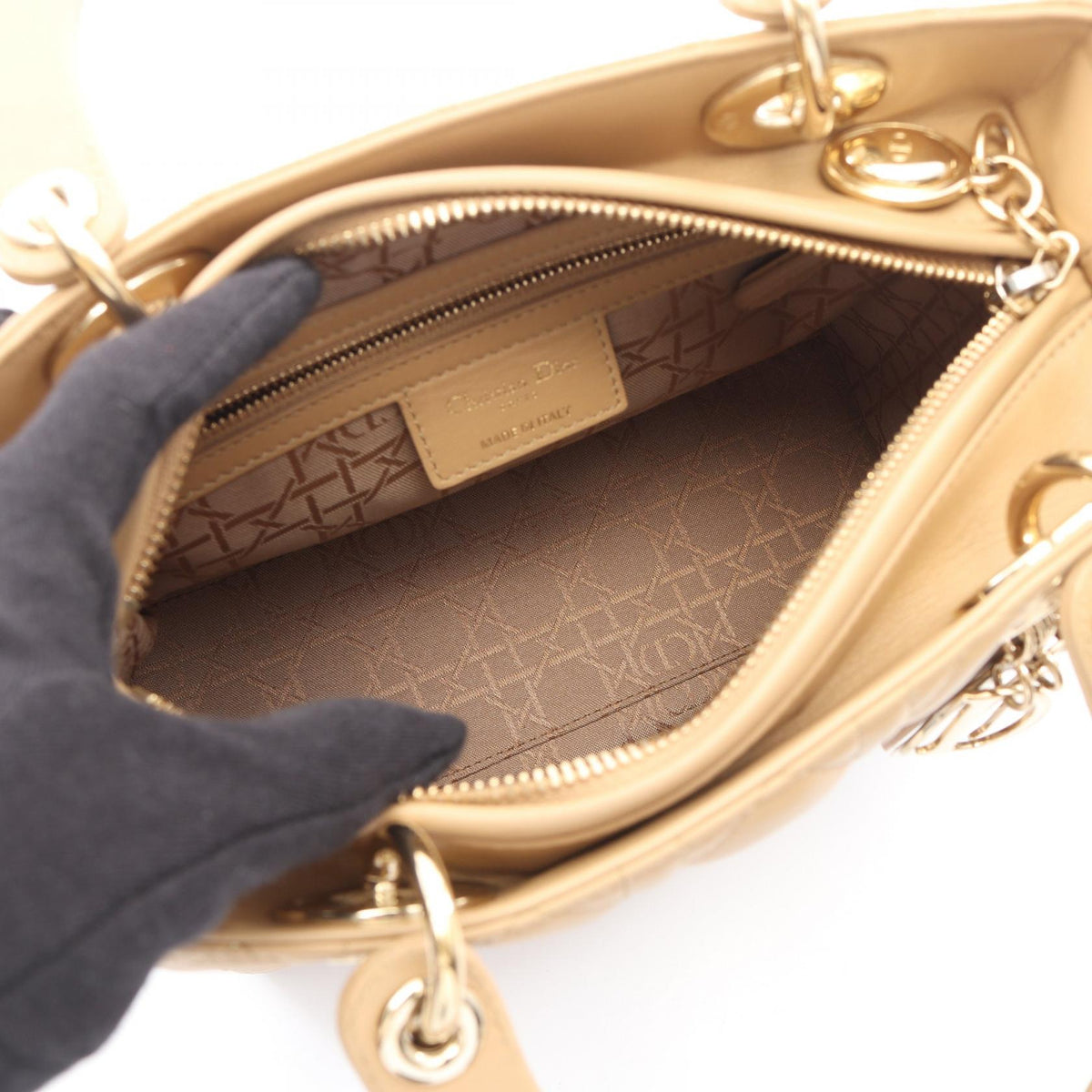 Christian Dior LADY DIOR Christian Dior Cannage 2WAY Handbag Beige leather CAL44550 2101220052492