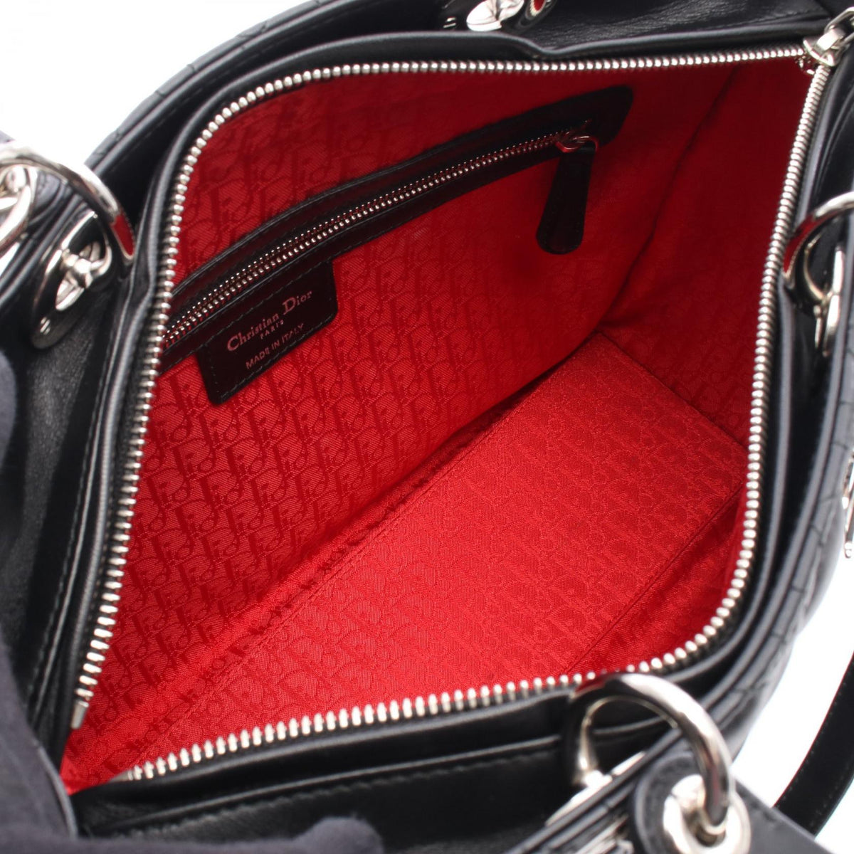 Dior Lady Christian Dior Large Cannage 2WAY Handbag Black leather 2101220099121