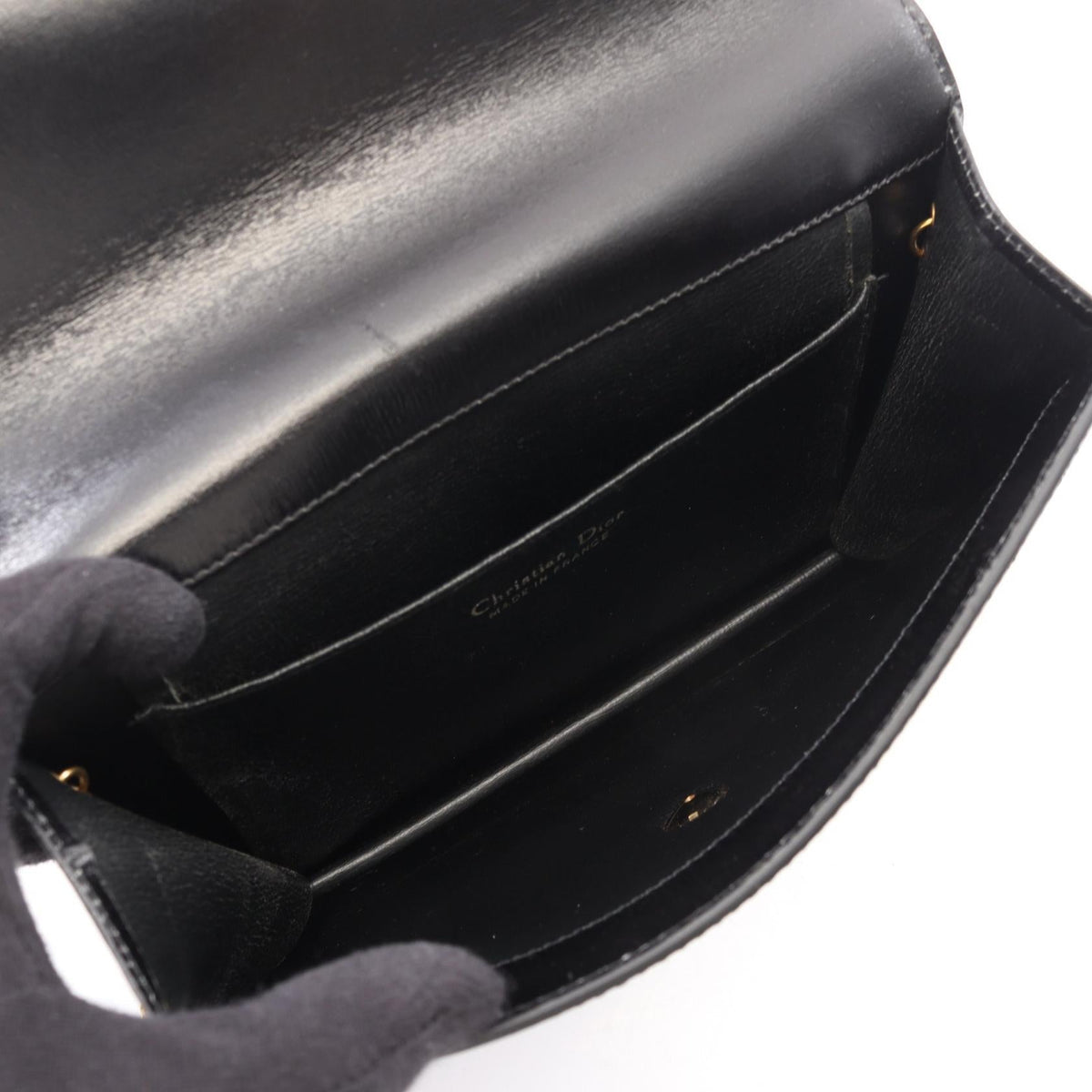 Christian Dior CD logo Shoulder Bag Black leather 2101220012106