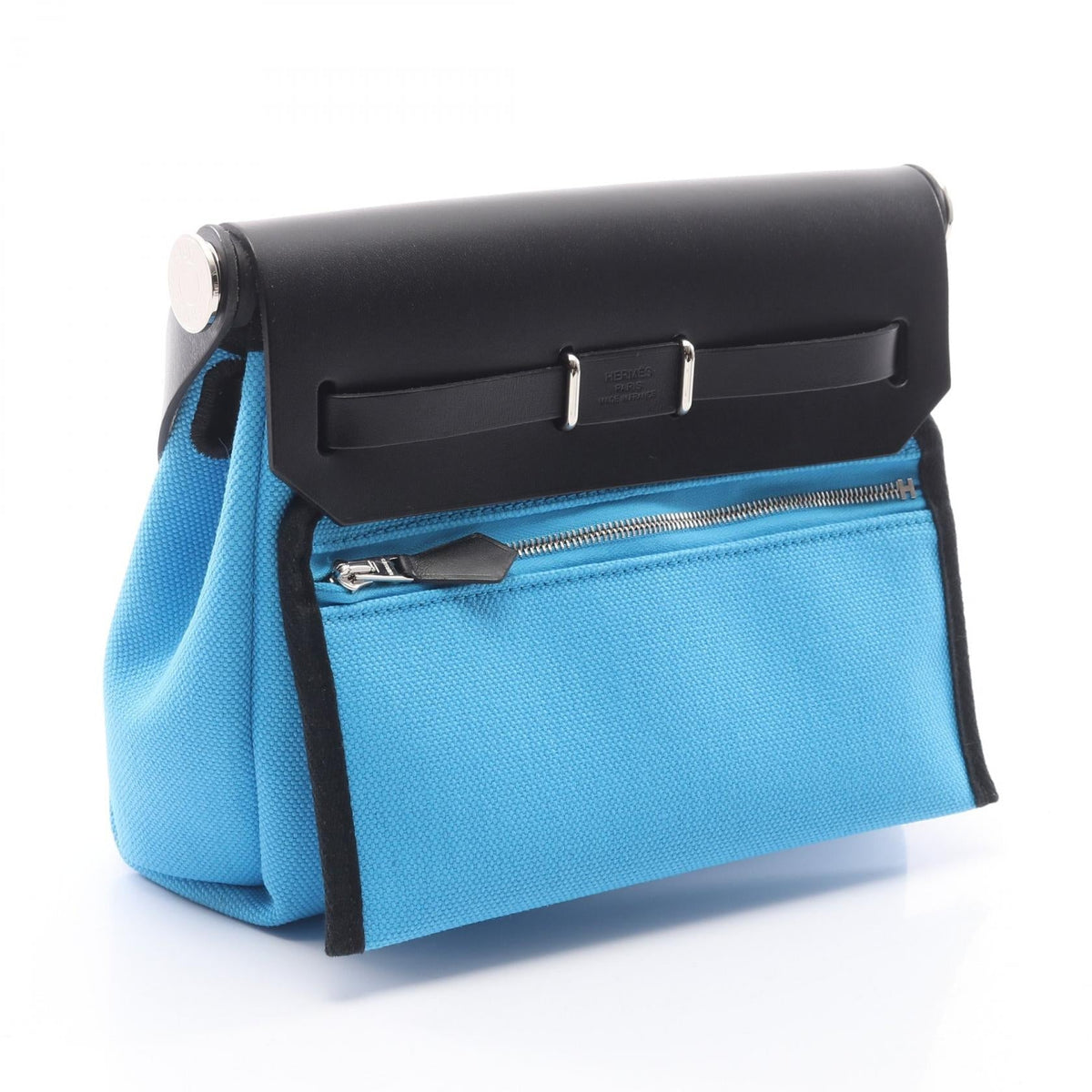 HERMES Airbag Zip Mini Shoulder Bag Blue/Black/Blue Riviera Towar Military canvas leather Toile Military / Vache leather hunter 2101219888545