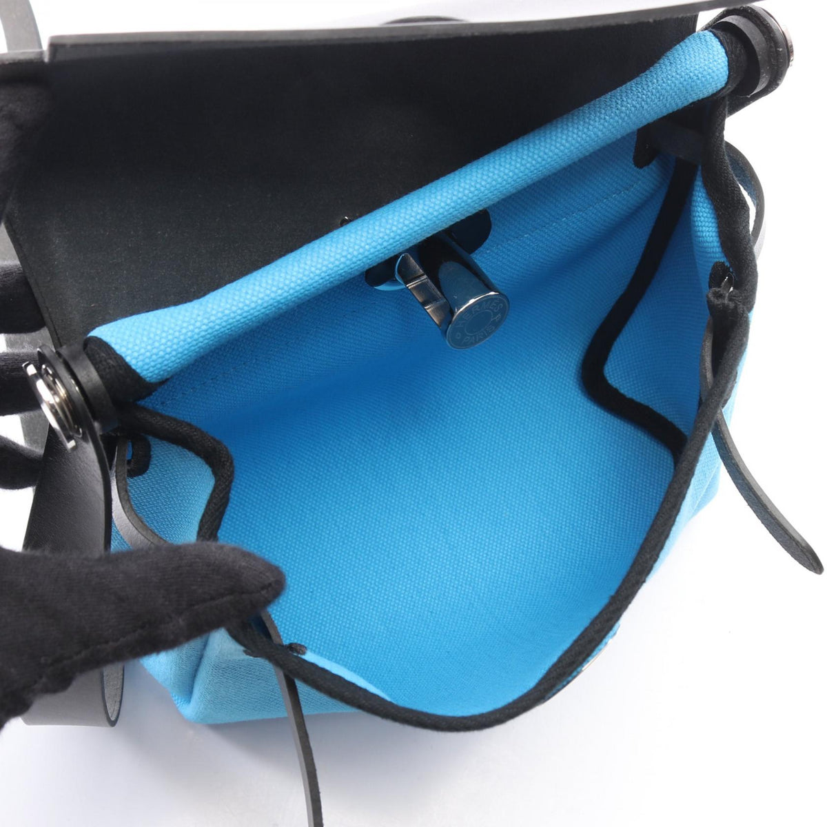 HERMES Airbag Zip Mini Shoulder Bag Blue/Black/Blue Riviera Towar Military canvas leather Toile Military / Vache leather hunter 2101219888545