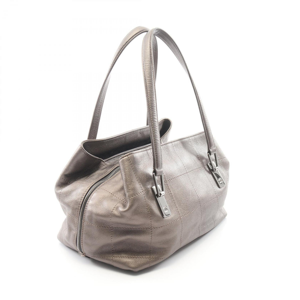 CHANEL Gray Chocolate bar metallic Grained Calfskin leather 2101220057404