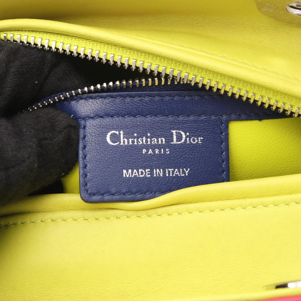 Dior LADY DIOR Christian Dior Cannage 2WAY Handbag Pink/Blue/Yellow Lambskin (sheep leather) 2101219925141
