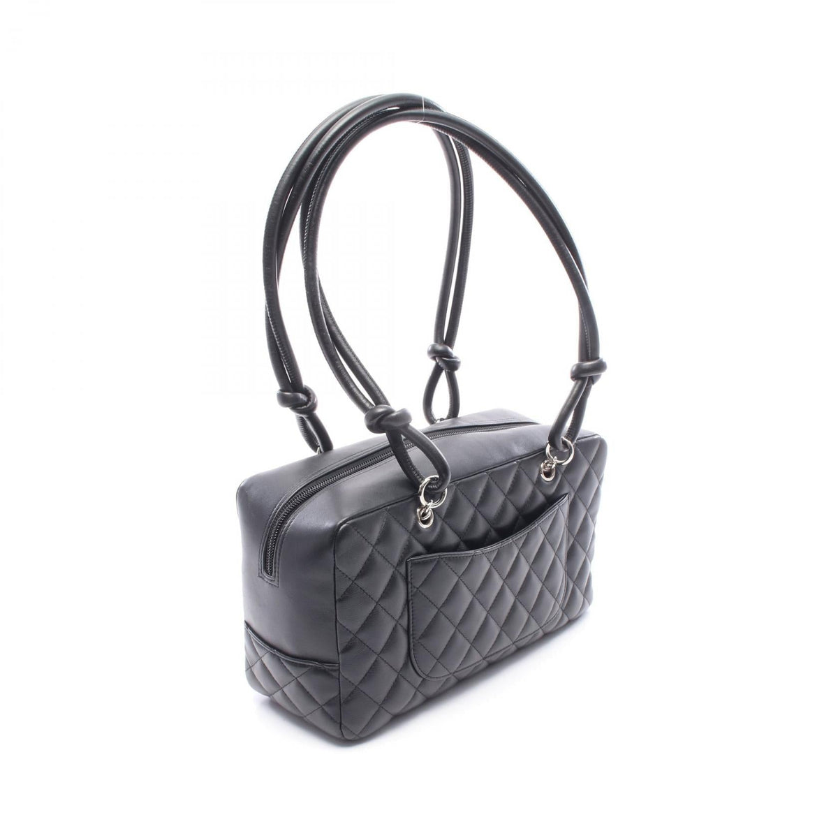 CHANEL Black/White Cambon line bowling bag leather A25171 2107400259811