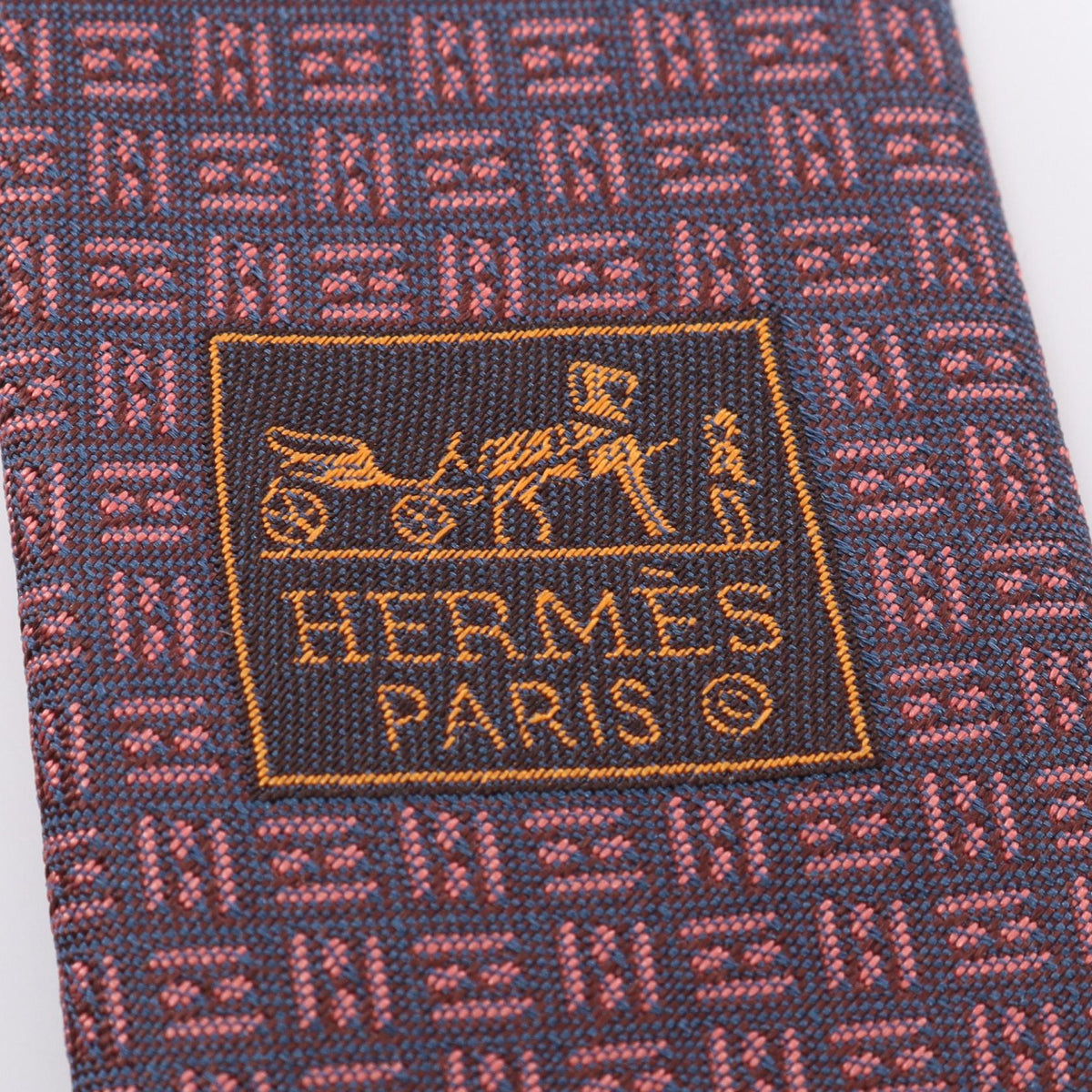 HERMES H logo total pattern tiePink Pink Navy/Pink silk silk 2118700091254