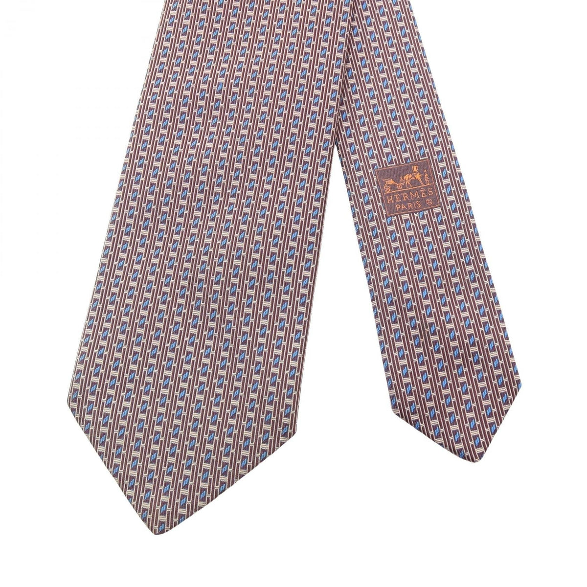 HERMES H logo total pattern tieBordeaux Bordeaux Bordeaux/Beige/Blue silk silk 2118700091247