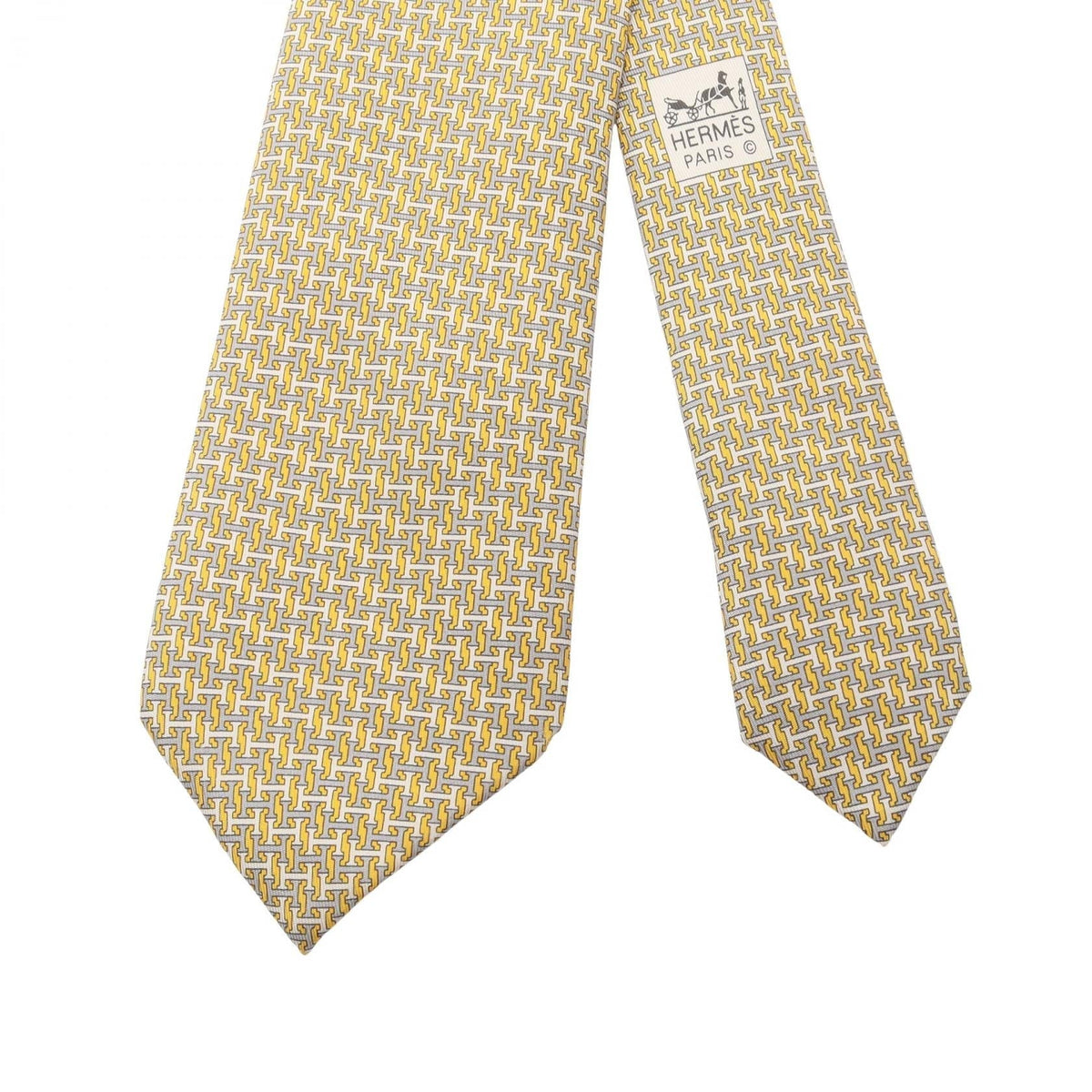 HERMES H logo total pattern tieWhite White Yellow/Gray/White silk silk 2118700091261