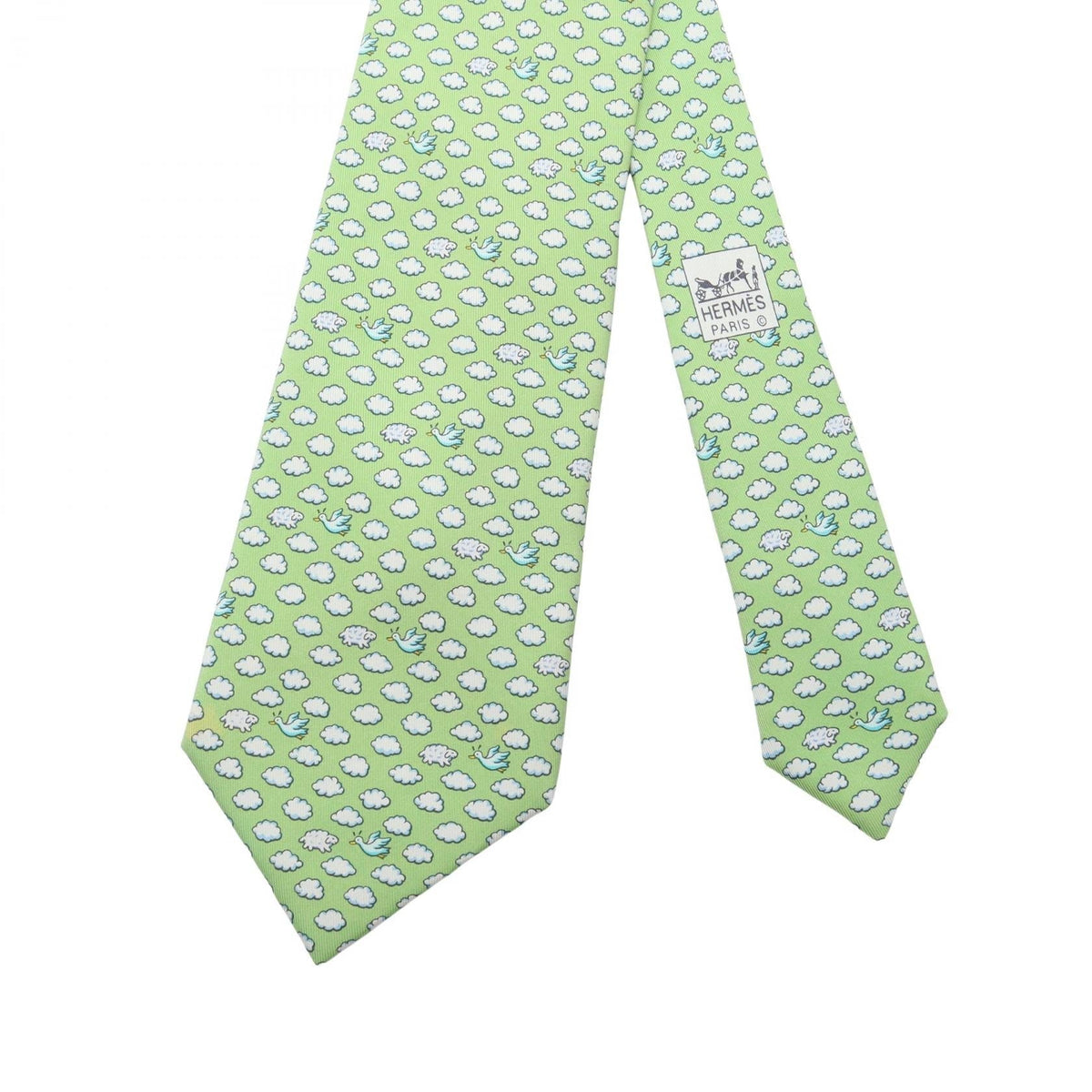 HERMES cloud sheep bird tieWhite White Green/White/Multicolor silk silk 2104102536462