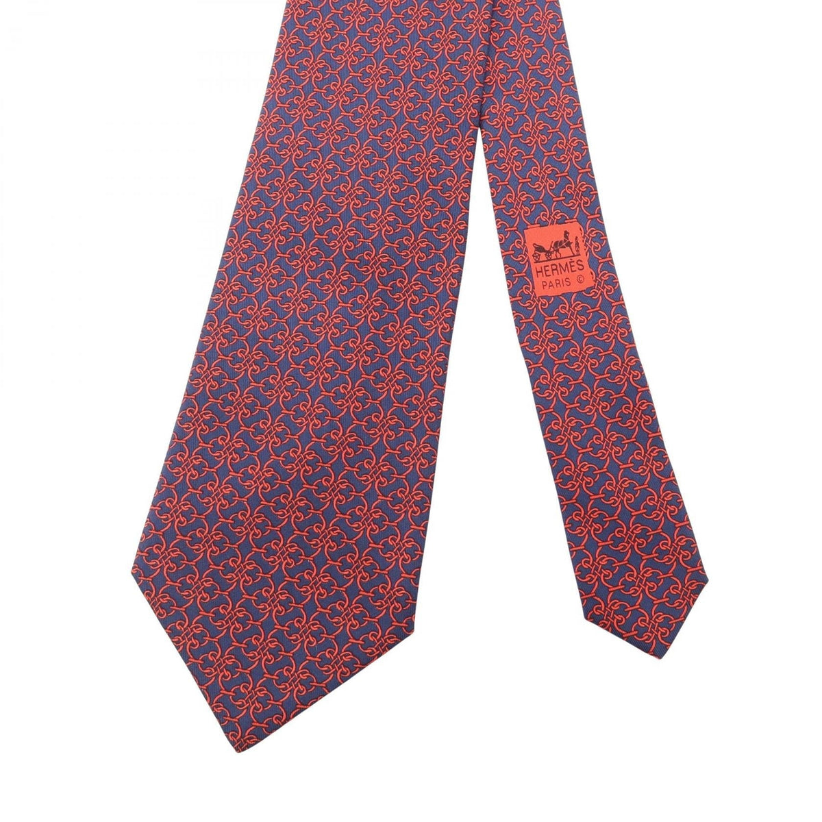 HERMES Chain pattern tie Navy/Red silk silk 2104102536479