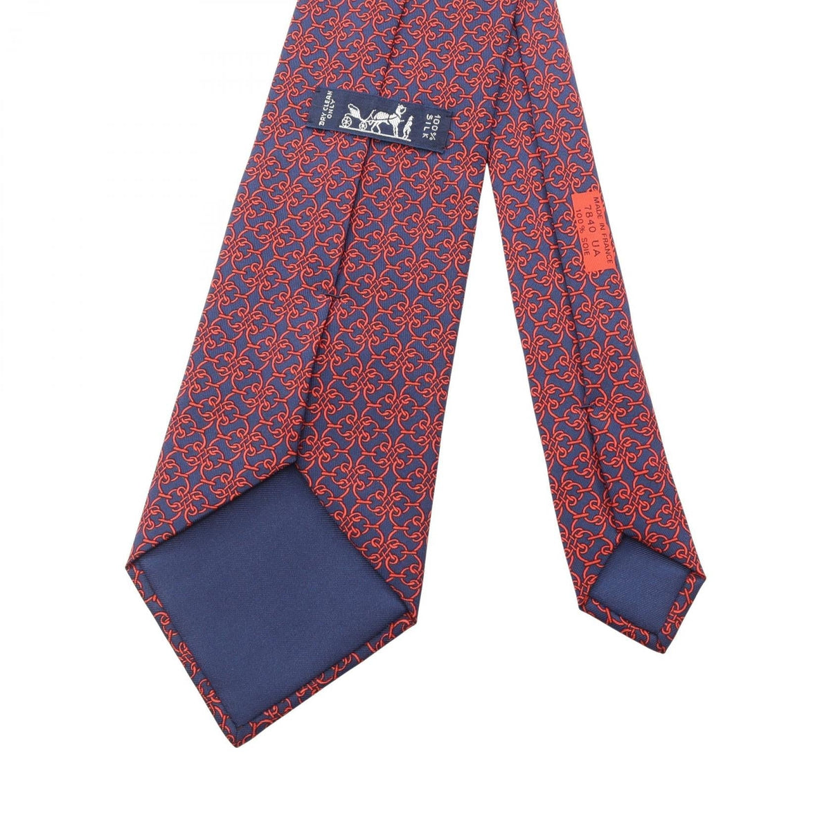 HERMES Chain pattern tie Navy/Red silk silk 2104102536479