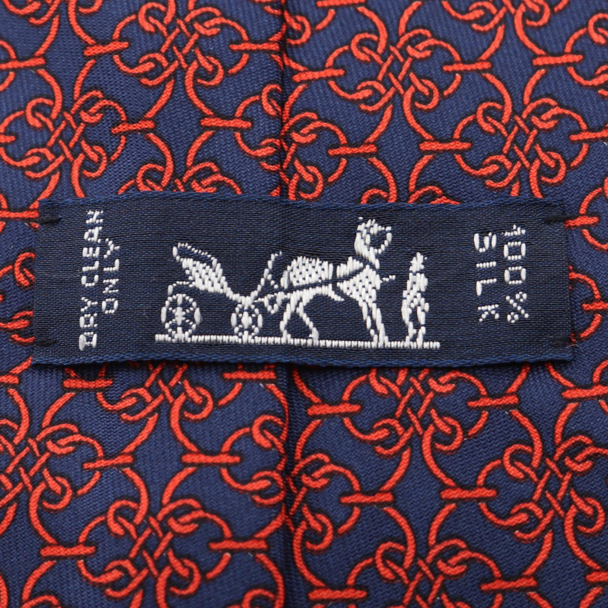 HERMES Chain pattern tie Navy/Red silk silk 2104102536479