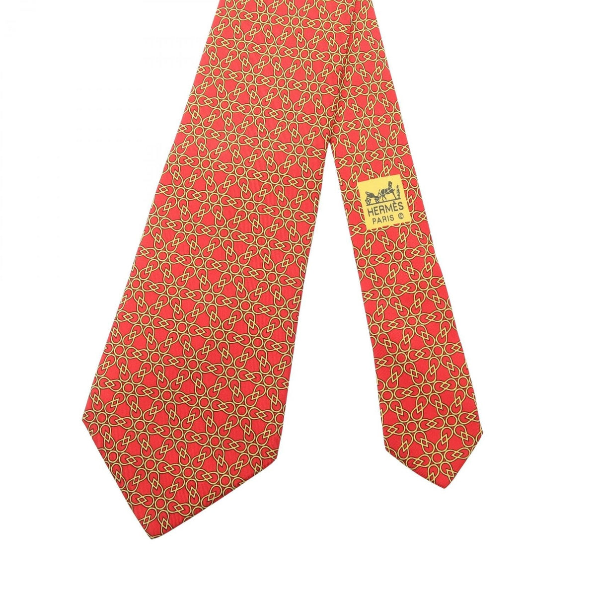 HERMES Overall handle tie Red/Yellow silk silk 2104102536486