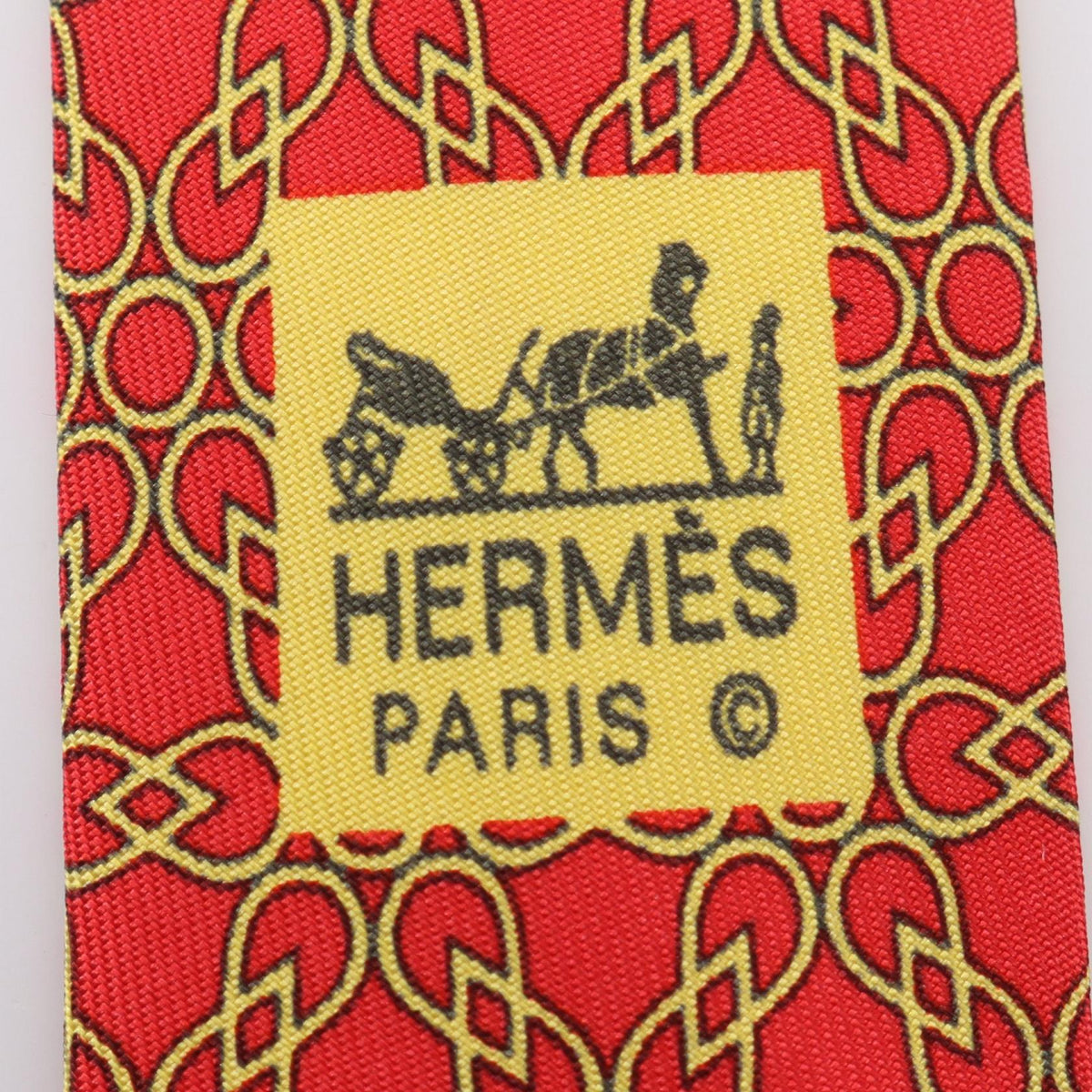 HERMES Overall handle tie Red/Yellow silk silk 2104102536486