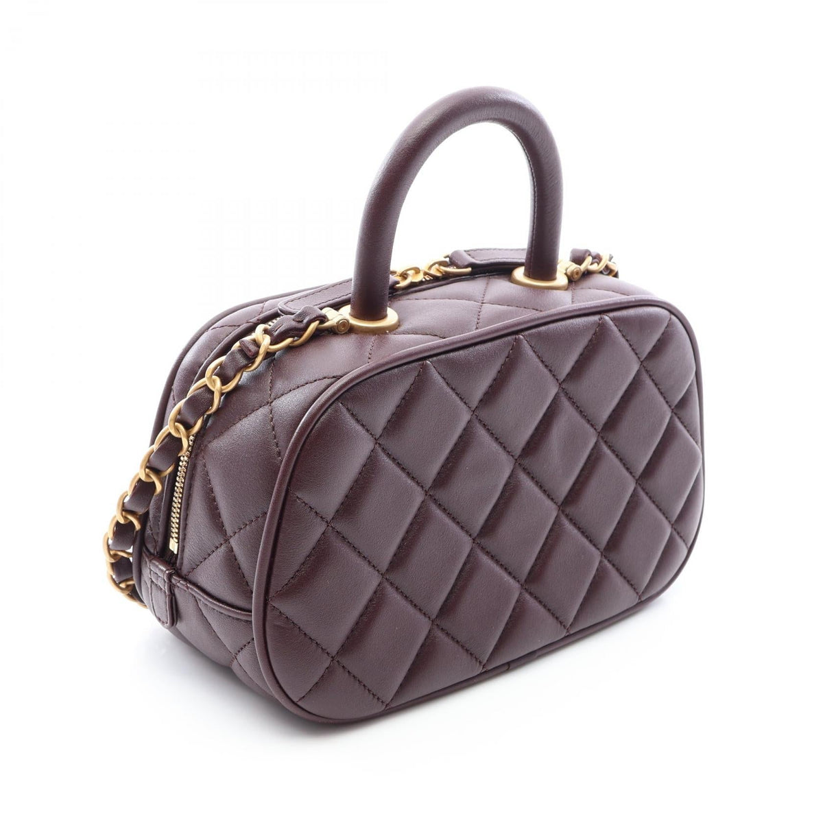 CHANEL Brown Matelasse Mini Bowling 2-Way Lambskin (sheep leather) AS5572 2106800642834