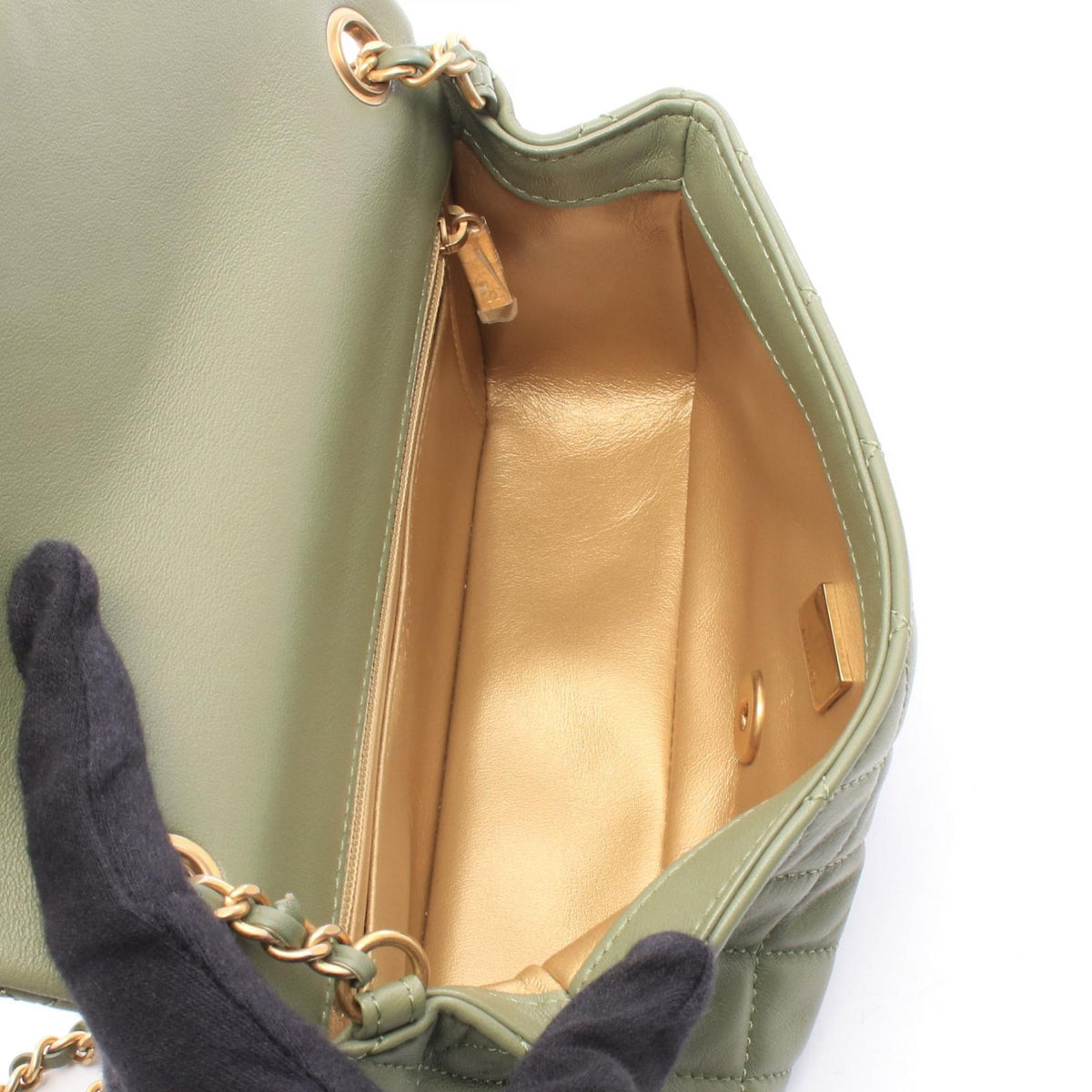 CHANEL Khaki Mini Matelasse 20 leather A69900 2106800642872
