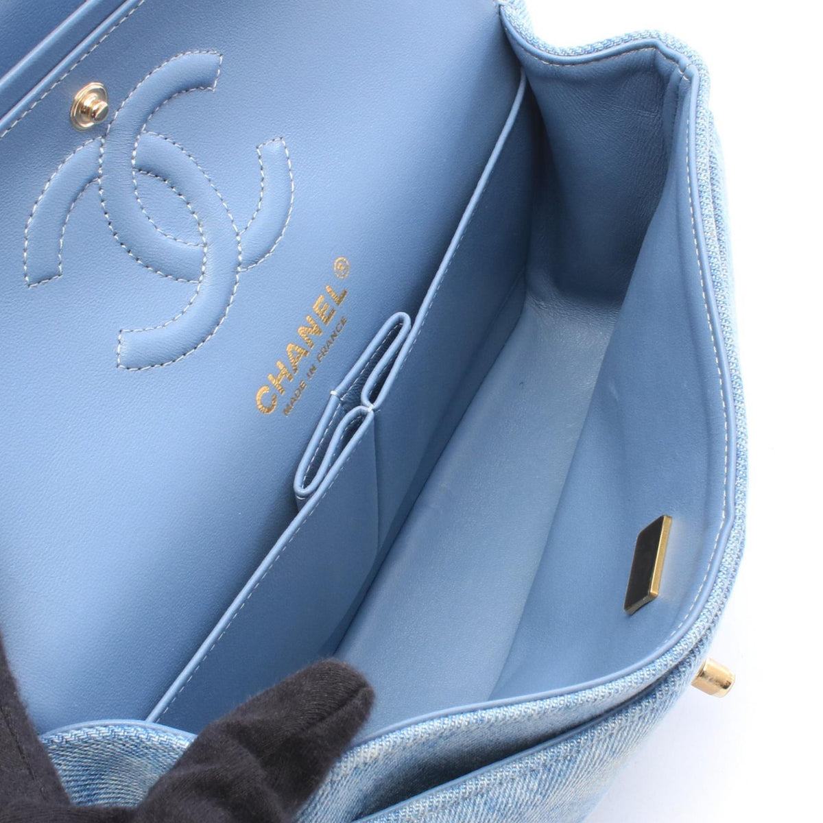CHANEL Blue Matelasse W flap denim leather A01113 2104102539661