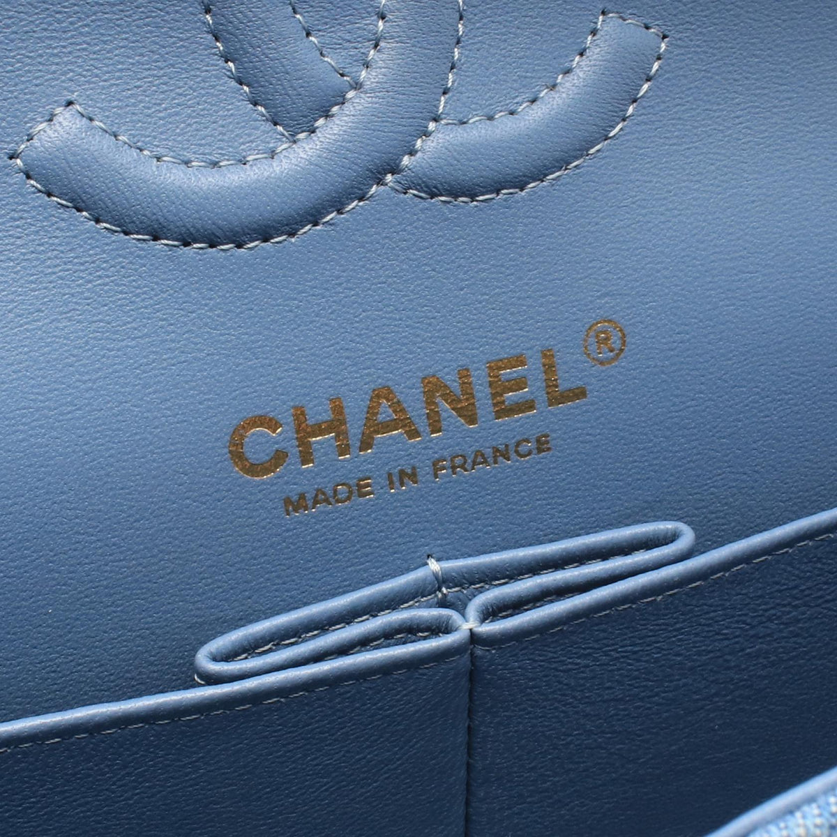 CHANEL Blue Matelasse W flap denim leather A01113 2104102539661