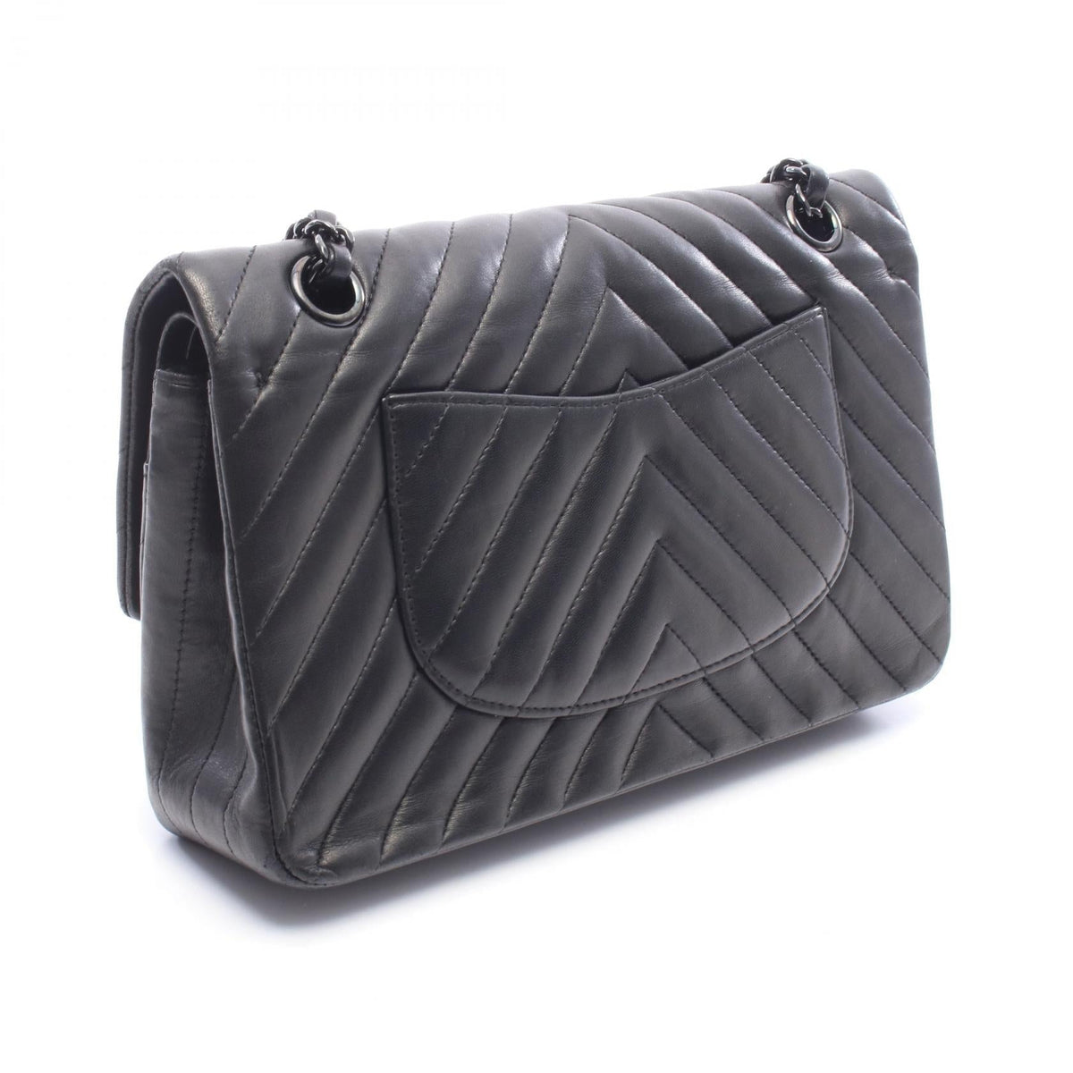 CHANEL Black Chevron V-stitch W-flap Lambskin (sheep leather) A01112 2101220157487
