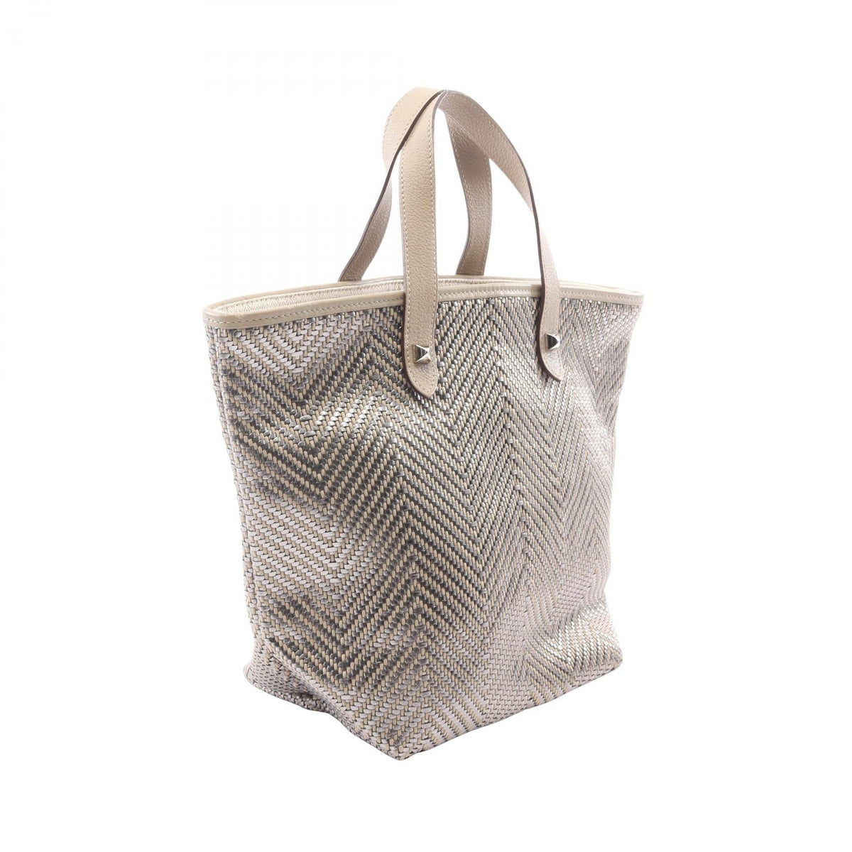 HERMES Cabas Chennai PM Tote Bag Beige/Silver leather polyester 2101220100087