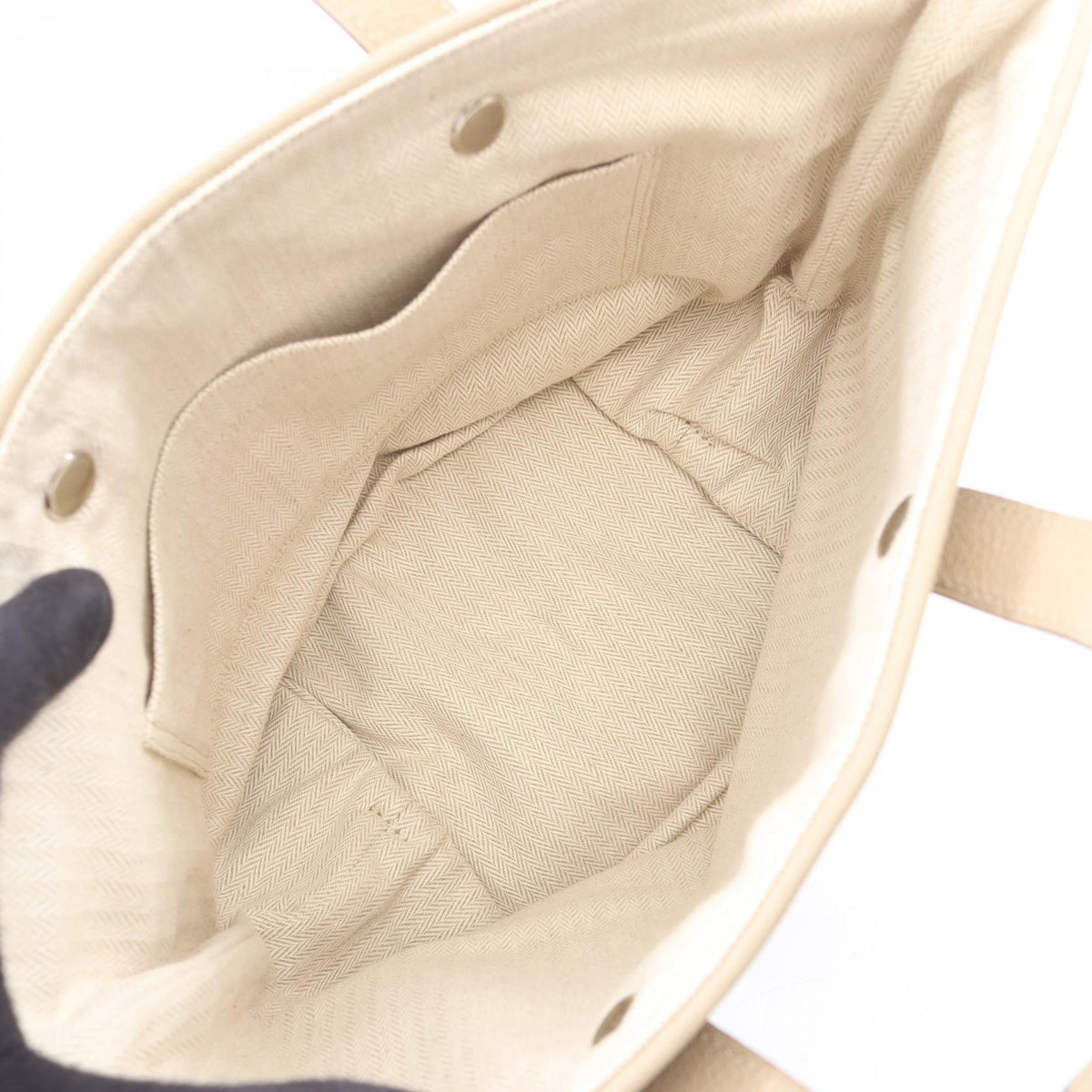 HERMES Cabas Chennai PM Tote Bag Beige/Silver leather polyester 2101220100087