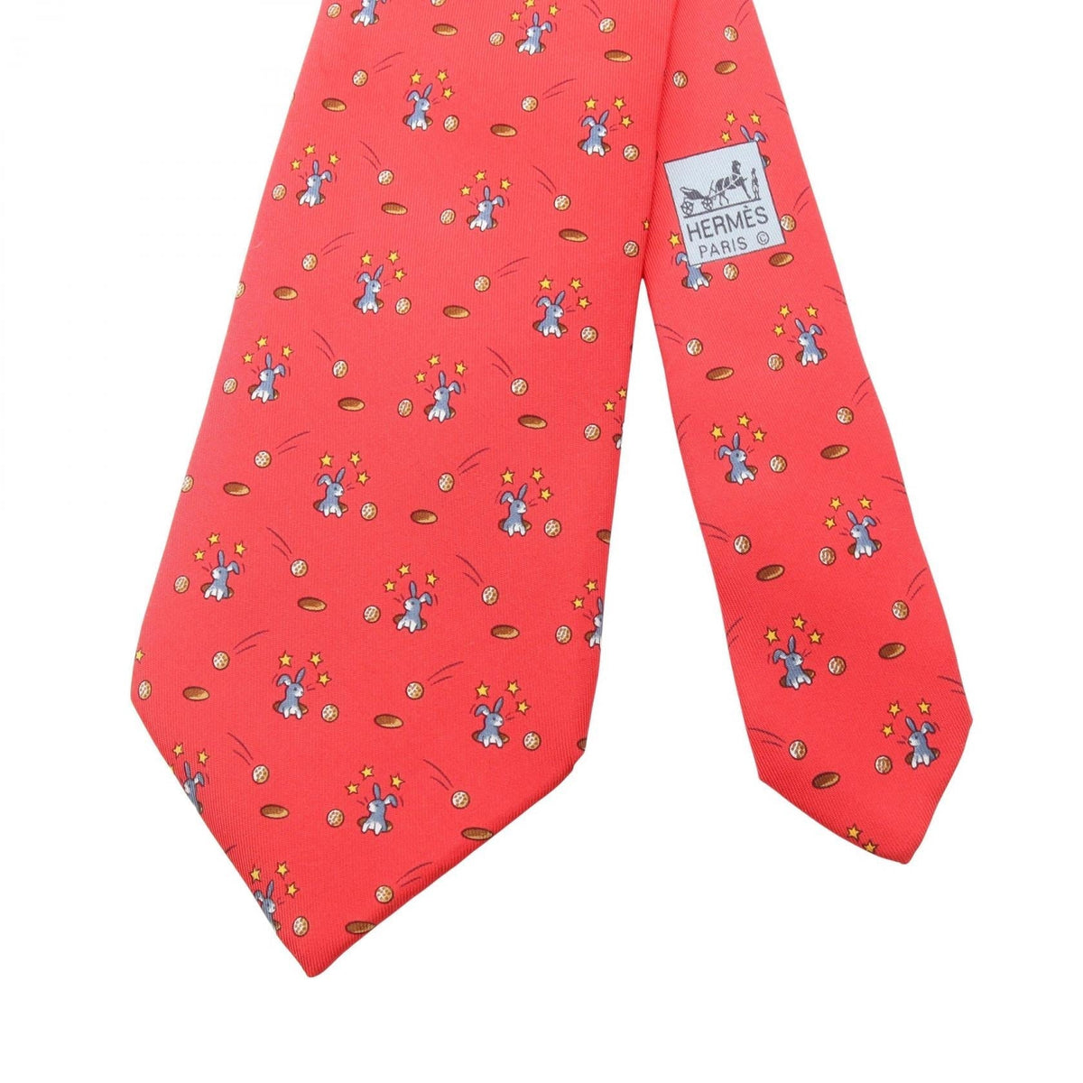 HERMES Rabbit tie Red/Multicolor silk silk 2118500067138