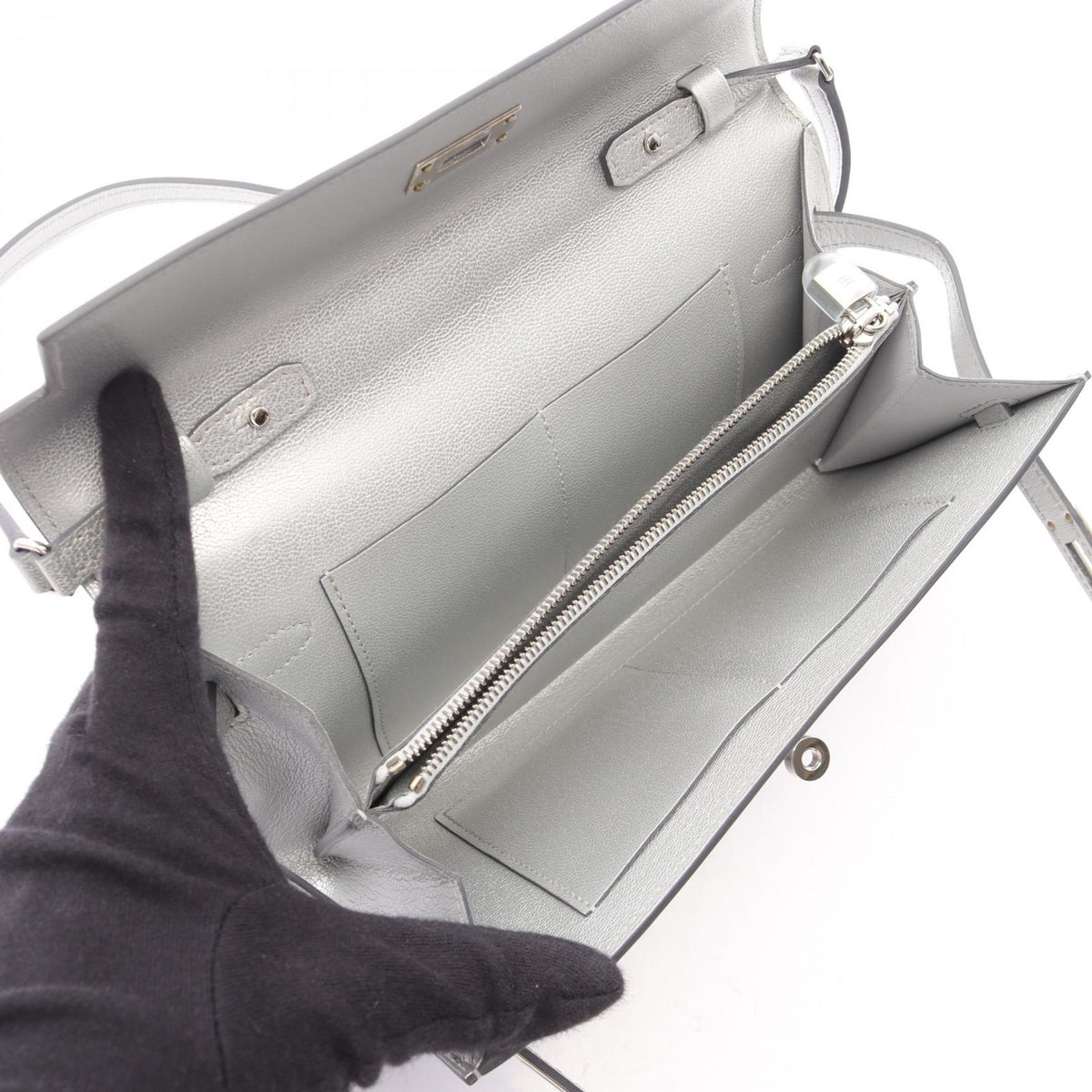 HERMES Kelly to Go Argent Shoulder Bag Silver leather Chevre Shakiram 2120300049740