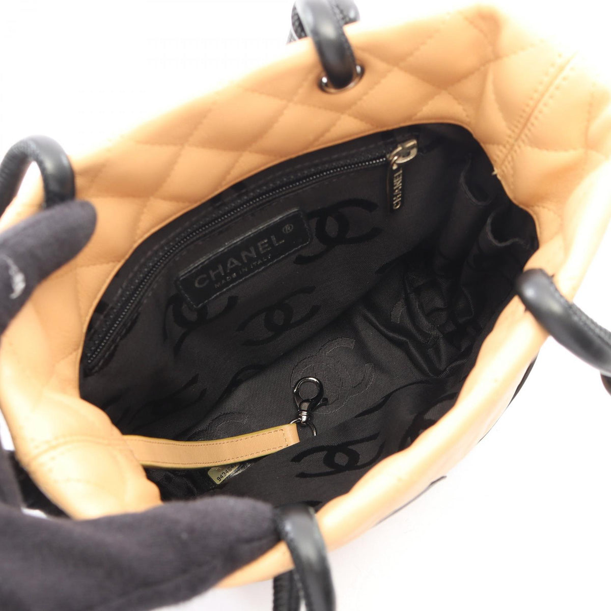 CHANEL Beige/Black Cambon Line Small leather A25166 2101219851754