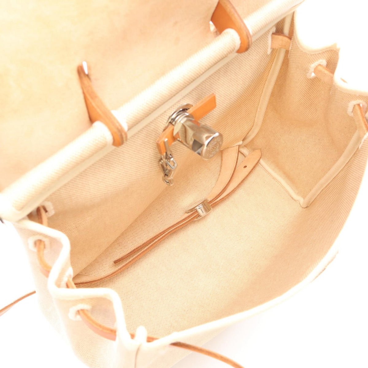 HERMES Ailebag Ad PM Ecru Natural Rucksack BackpackBeige Beige Beige/Brown Toile H Other Toile H / Vache leather Hunter 2101220061531