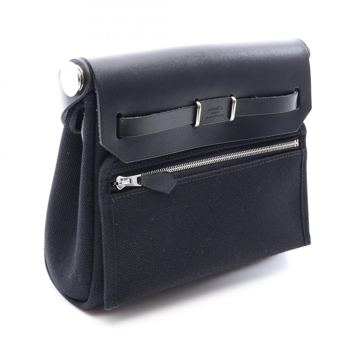 HERMES Airbag Zip Mini Shoulder Bag Black Towar Military Other Toile Military / Vache leather hunter 2101220005269
