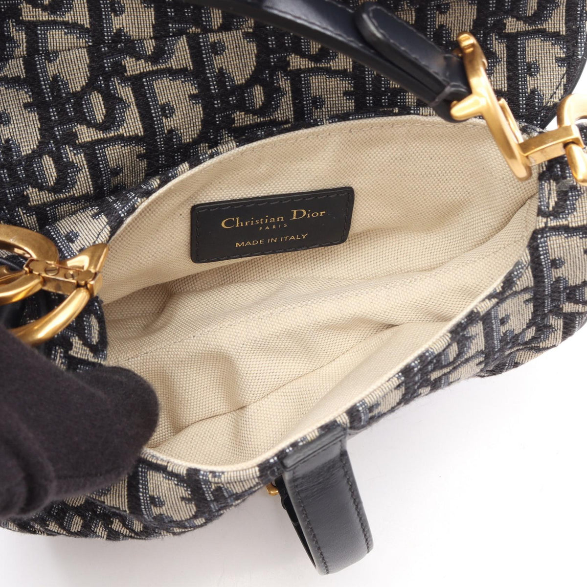 Dior Mini Saddlebag in Oblique Jacquard Handbag Beige/Navy canvas�leather 2101220132125