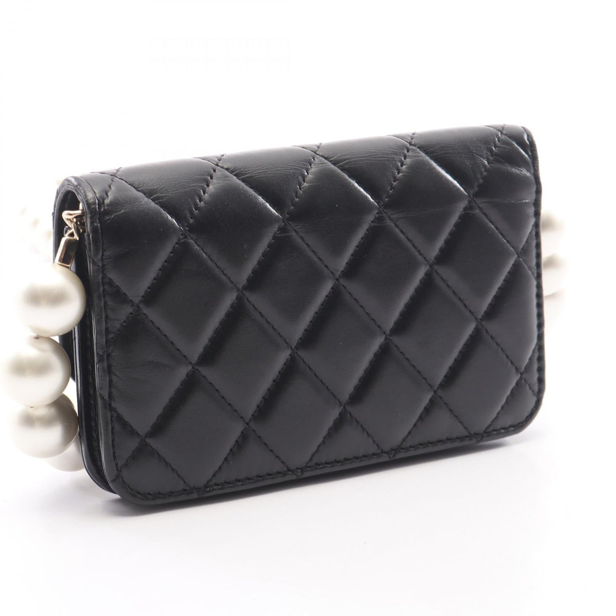 CHANEL Black Matelasse Pearl Chain Lambskin (sheep leather) 2101220132194
