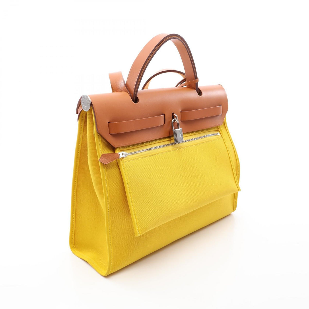 HERMES Alebag Zip PM 2WAY HandbagJaune de naples Jaune de naples Yellow/Brown/Natural Vache leather hunter canvas leather Toile Officier / Vache leather hunter 2101220116507