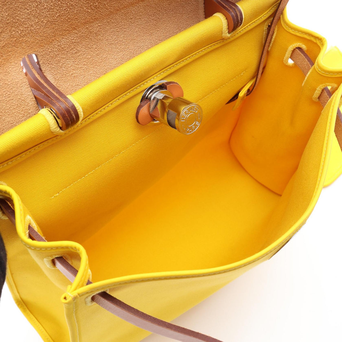 HERMES Alebag Zip PM 2WAY HandbagJaune de naples Jaune de naples Yellow/Brown/Natural Vache leather hunter canvas leather Toile Officier / Vache leather hunter 2101220116507