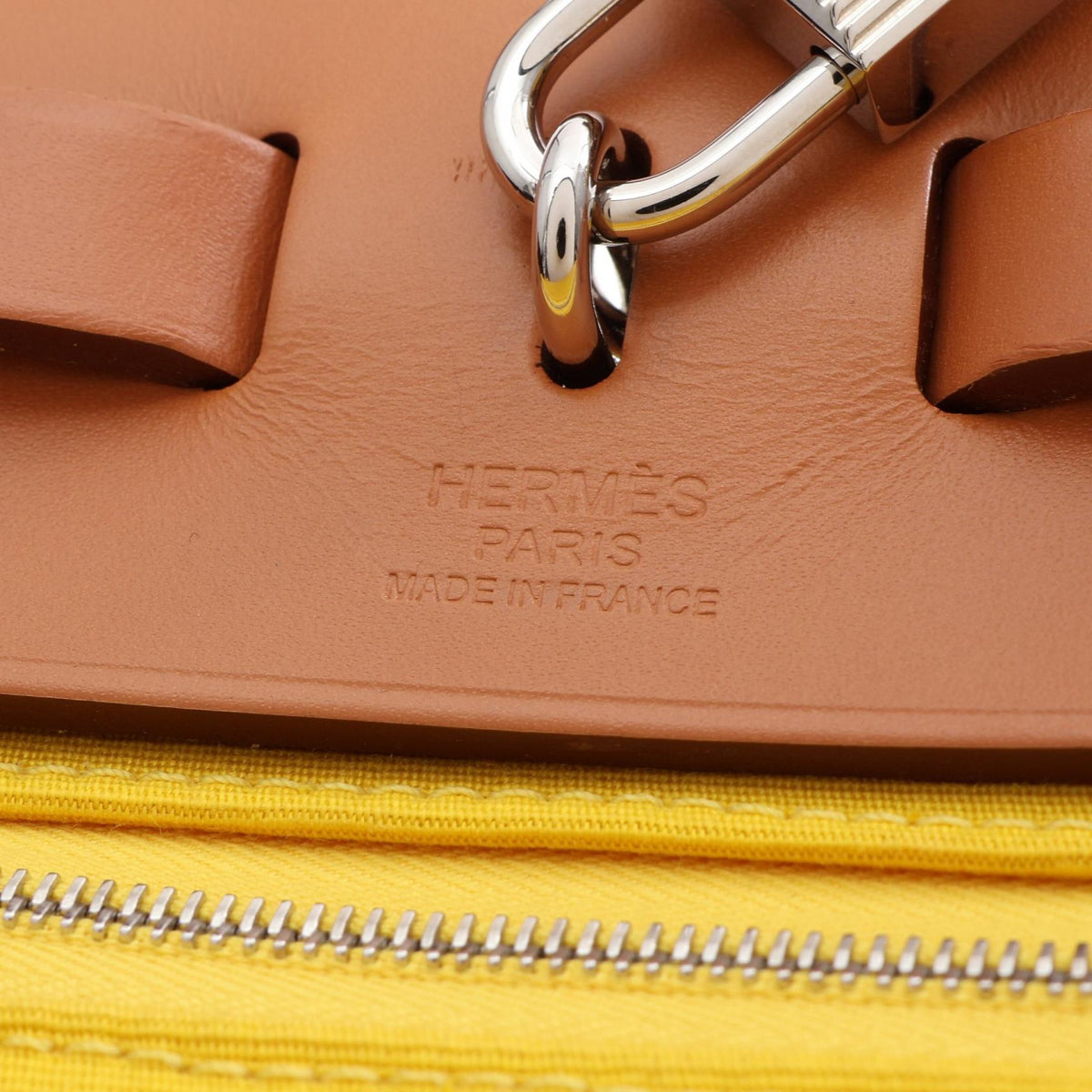 HERMES Alebag Zip PM 2WAY HandbagJaune de naples Jaune de naples Yellow/Brown/Natural Vache leather hunter canvas leather Toile Officier / Vache leather hunter 2101220116507