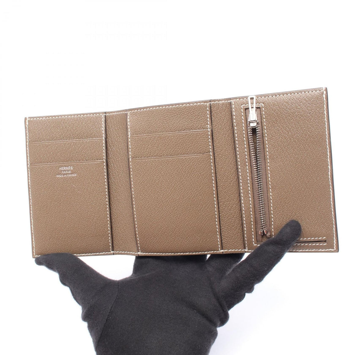 HERMES Bearn Combination Etoupe Grey Tri-fold wallet Gray Chevre Other Chevre 2118700081897