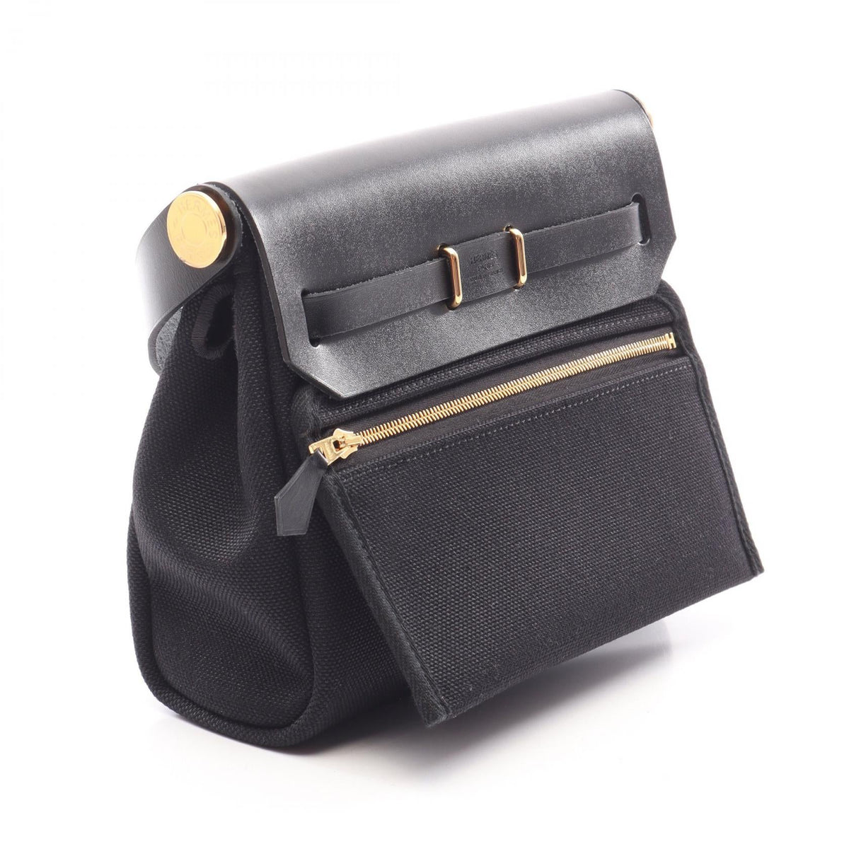 HERMES Airbag Zip Mini Shoulder Bag Black Towar Military Other Toile Military / Vache leather hunter 2101220155902