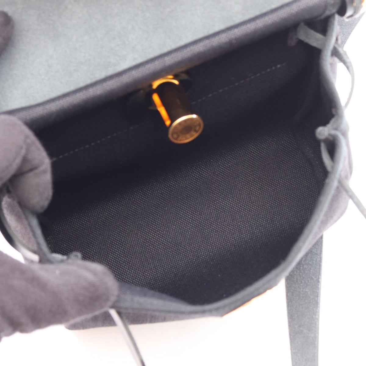 HERMES Airbag Zip Mini Shoulder Bag Black Towar Military Other Toile Military / Vache leather hunter 2101220155902