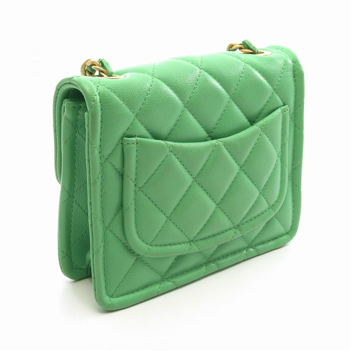 CHANEL Green Matelasse Small Grained Calfskin leather 2104102537254