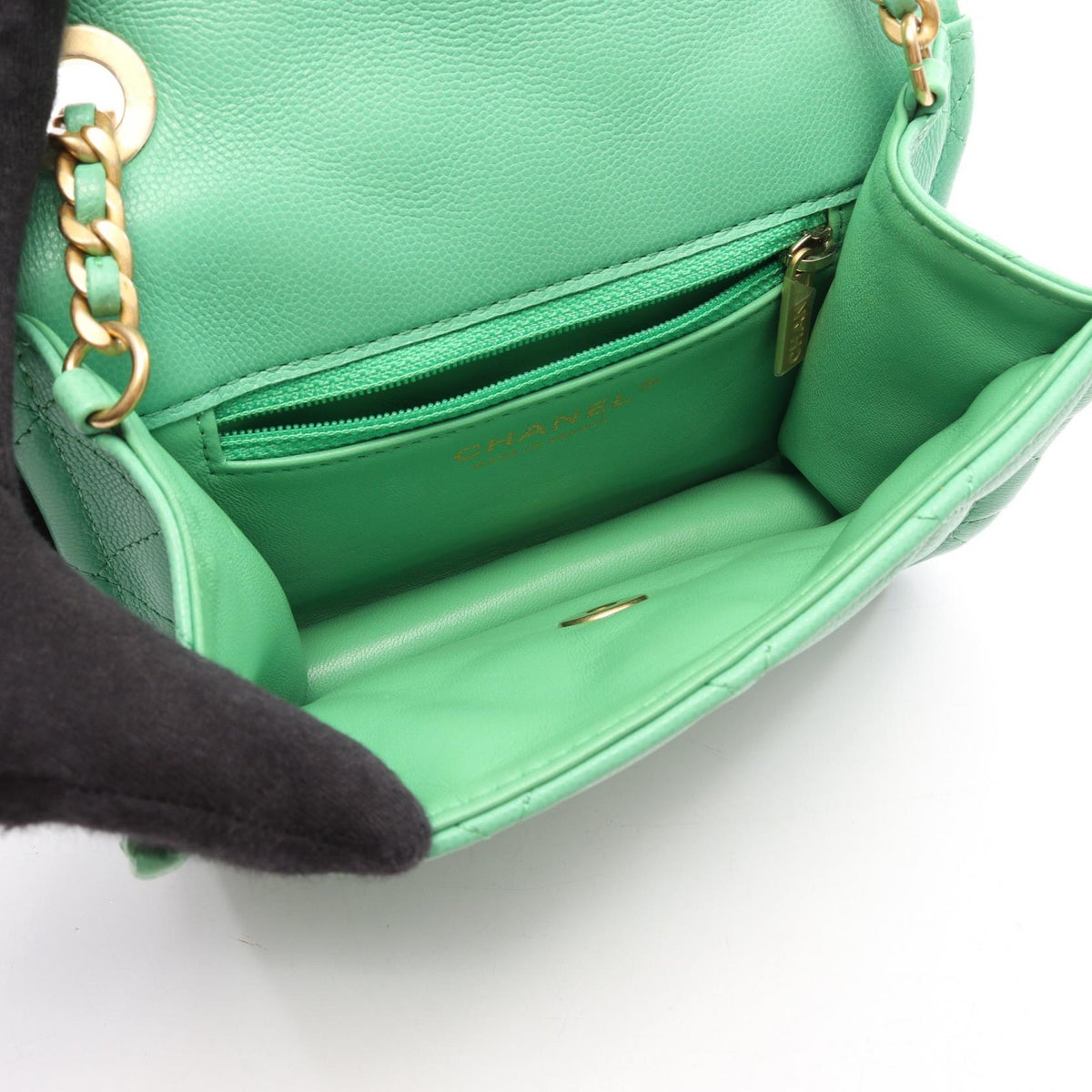 CHANEL Green Matelasse Small Grained Calfskin leather 2104102537254